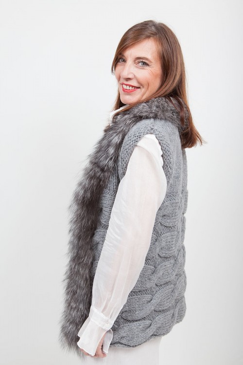 Gilet de Laine et Renard Gris Sans Manche