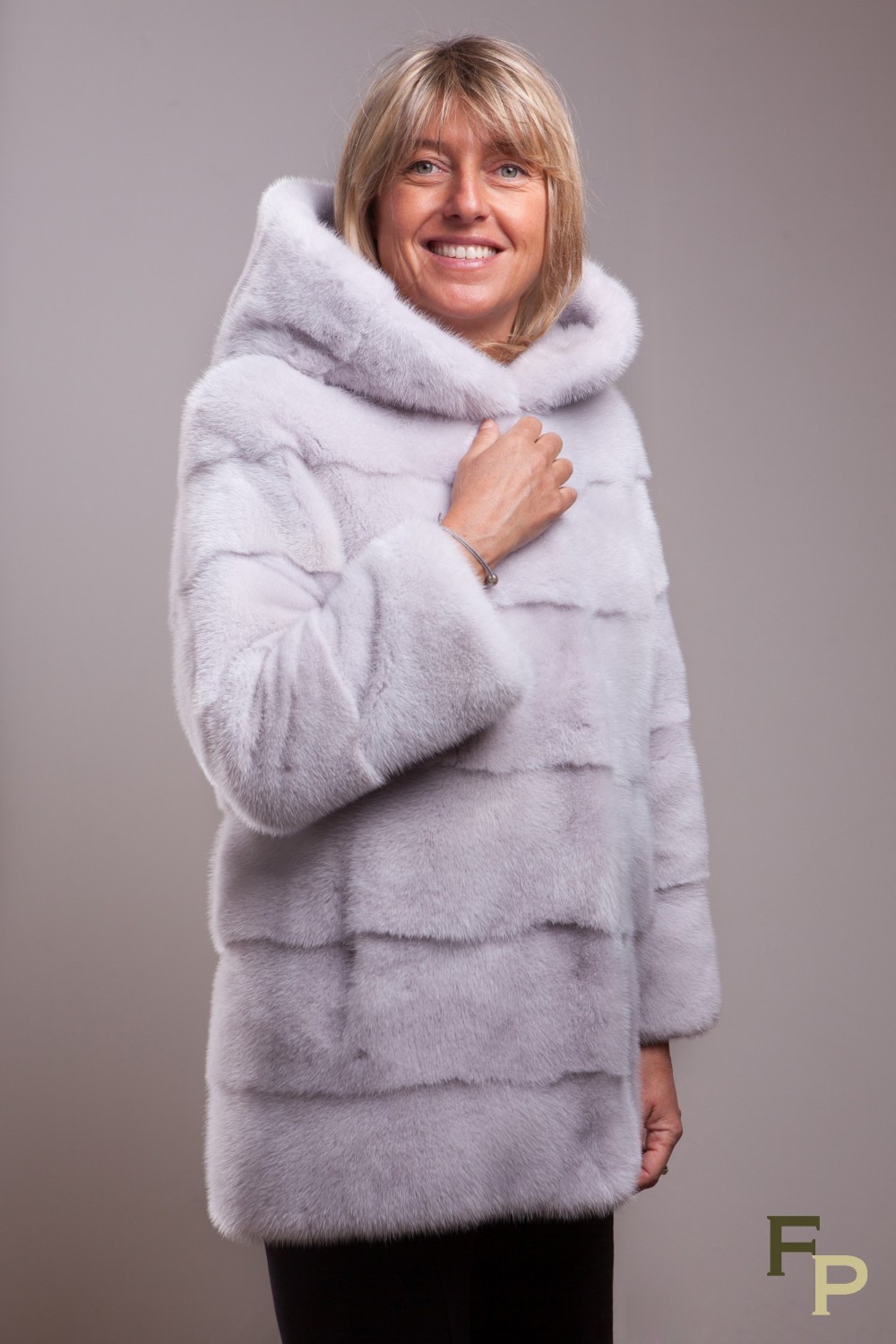 Silver grey fur coat sale