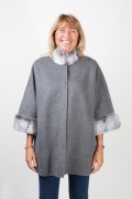 Dark Grey Woolen Coat and Rex Rabbit Fur