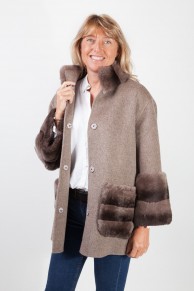 Manteau en Laine Gris Foncé et Fourrure de Rex Rabbit