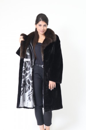 black and white long fur coat